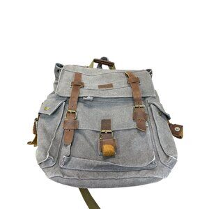 Kattee mens gray brown fabric leather heavy duty hiking backpack SKU 9822